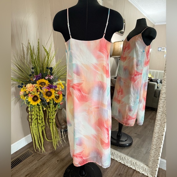 Cynthia Steffe • Jayme Watercolor V Neck Slip Dress - Picture 3 of 14